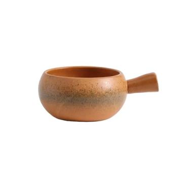 Imagem de Pote de leite de porcelana grossa estilo japonês com alça, tigela de salada de arroz de aveia doméstica - vermelho laranja