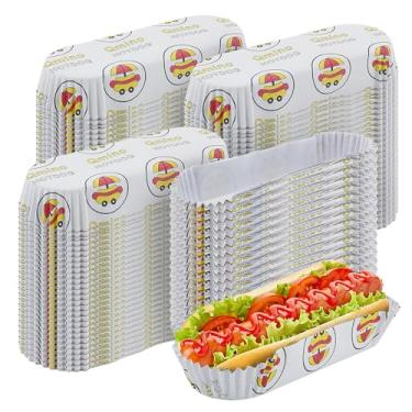 Imagem de Qmino 300 bandejas de cachorro-quente, bandejas de papel para comida de 20 cm, ecológicas, bandeja retangular canelada, para cachorro-quente, acessórios de carrinho de cachorro quente para levar