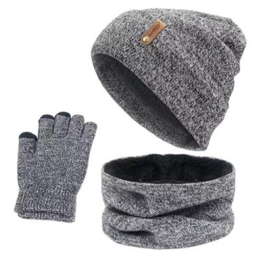 Imagem de Kit Gorro Touca + Cachecol Gola + Luva Touch Screen P/ Frio - Modas Fa