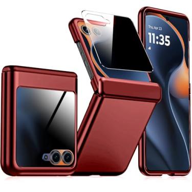 Imagem de KEKBOXQ Capa para Motorola Razr 2025/Razr 2024 com capa de dobradiça, protetor de tela de privacidade integrado à prova de choque com tudo incluído, capa para smartphone para Moto Razr 2025, vermelha
