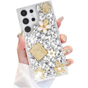 Imagem de Capa para Galaxy S24 Ultra Bling para Mulheres Meninas, 3D Bling Brilhante Diamante Cristal Perfume Frasco e Flor Capa Protetora Macia Antiqueda para Galaxy S24 Ultra