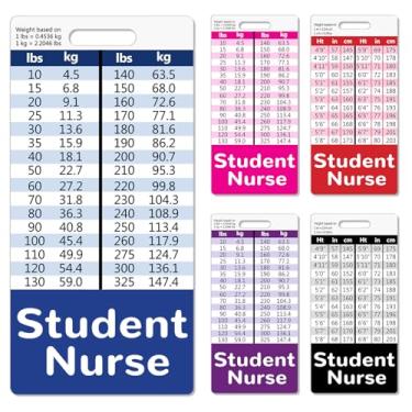Imagem de Besoar Pacote com 5 crachás de estudante de enfermeira – Acessórios verticais de enfermagem azul rosa roxo vermelho preto cores ID nome identificação etiquetas com tabelas de conversão para trabalho