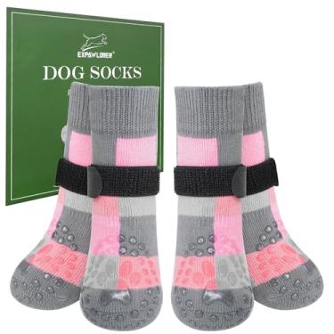 Imagem de EXPAWLORER Meias de cachorro para pavimento quente para evitar lamber patas, bloco de cores, antiderrapante, botas aderentes, sapatos para pisos de madeira, botas e protetores de patas para cães