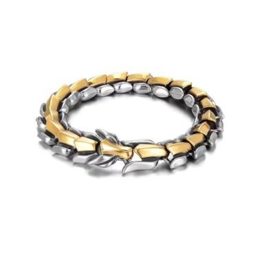 Imagem de Yocoyee Pulseira masculina de dragão punk retrô, vintage, corrente de elos prateados, liga dourada, Gold 21CM, Zinco, Sem Pedra Preciosa