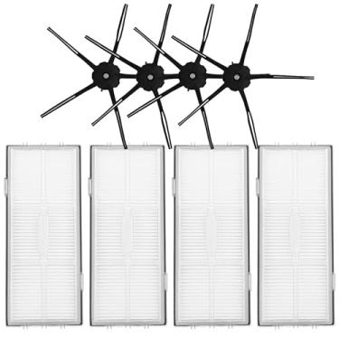 Imagem de HUAYUWA Kit de acessórios para aspirador de pó compatível com Roborock S7 MaxV Ultra/S7max/S7/T7S/T7Splus/G10/G10S/G10Spro/G10Spure (4 filtros + 4 escovas laterais pretas)