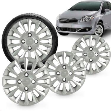 Imagem de Kit 4 Calotas Linea Aro 13 Prata Cubo Baixo Grid