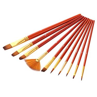 Imagem de LiebeWH 10Pcs Nylon Hair Paint Brushes Set Handle Madeira Sólida para Aquarela Pintura a Óleo Acrílico Fan Shaped Pen para Artistas Estudantes Crianças Iniciantes (Vermelho)