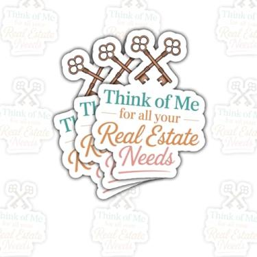 Imagem de 3 adesivos Think of Me for All Your Real Estate Needs – Decalques engraçados com citação imobiliária para corretores de imóveis, compradores e vendedores – Presentes para pessoas na garrafa de água de