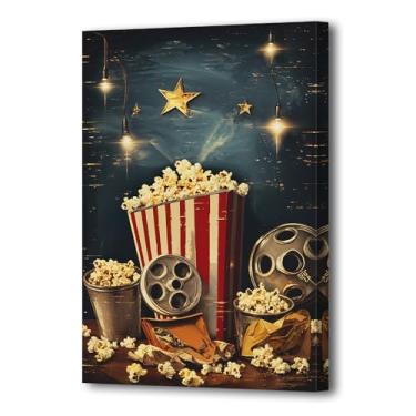 Imagem de LURENCZH Tela Noite de Cinema Arte de Parede Filme Pipoca Imagens Impressões de Sinalização de Filme Pinturas de Parede para Cinema Cozinha Mídia Decoração de Sala Emoldurada (Pipoca - 2,12 cm x 45,7