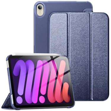 Imagem de DTTO Capa para iPad Mini 7 (A17 Pro) 2024/iPad Mini 6 2021 8,3 polegadas, padrão de seda premium, capa rígida com três dobras [suporte Touch ID] - Smart Auto Wake/Sleep, azul marinho