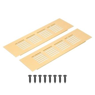 Imagem de PATIKIL Grade de ventilação retangular de 20 x 6 cm, pacote com 2 capas de ventilação de alumínio com parafusos de montagem para guarda-roupa de porta de armário de armário, dourado