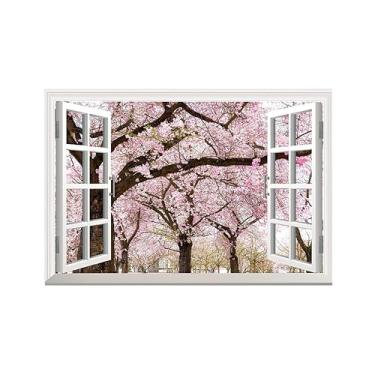 Imagem de Impressões em tela paisagens-Arte parede para janela falsa-Árvore cerejeira em flor-Natureza Pintura Decoração Banheiro 30x45cm Sem Moldura