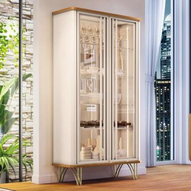 Imagem de Cristaleira de Vidro com Espelho e LED Lucie Off White/Cinamomo H01 - 