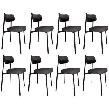 Imagem de Cadeira De Jantar Estofada Kit 8 Ella M25 Linho Grafite-preto - Mpozenato