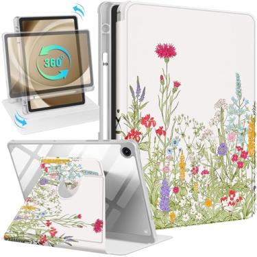 Imagem de Kidcube Capa para Samsung Galaxy Tab A9 Plus de 28 cm para mulheres e meninas, capa fólio com suporte para lápis, linda flor, floral, feminino, suporte giratório para tablet Tab A9+ Plus,