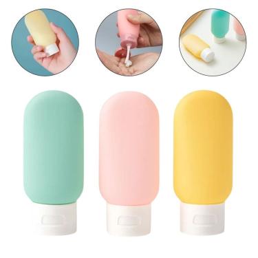 Imagem de Kit 3 Frascos Reutilizáveis Coloridos Shampoo Creme para Viagem