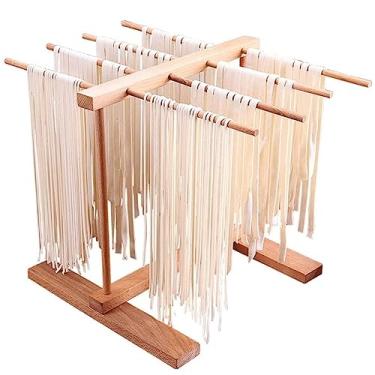 Imagem de Prateleira de secagem de massas dobrável para secadora de macarrão, esparguete dobrável, escorredor de macarrão para macarrão com 8 varas, suporte de madeira para pendurar macarrão, fácil