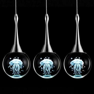 Imagem de CHYING Pacote com 3 lâmpadas pendentes de LED modernas, cromadas, luzes pendentes de água-viva de cristal, mini luzes pendentes para cozinha, ilha, sala de estar, sala de jantar, bar, 6000 K, branco