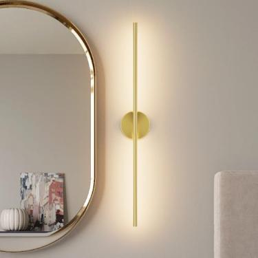 Imagem de Coinmit Arandela de parede moderna para banheiro luminária dourada 33 polegadas com fio 3000K arandela de banheiro rotação de 360° luz quente para quarto