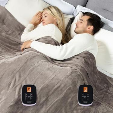 Imagem de WOOMER Cobertor elétrico Queen Size 213 x 228 cm, cobertor aquecido com temporizador de 0,5 a 12 horas e 10 níveis de aquecimento, certificado ETL, veludo dupla face acastanhado, lavável na máquina