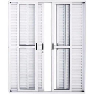 Imagem de Porta balcão alumínio branco 6 folhas vidro liso e veneziana com fecha