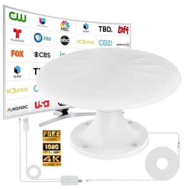 Imagem de Antena RV para trailer, antenas de TV RV montadas no teto, sinal de antena digital HD de recepção omnidirecional de longo alcance de 720°, com super amplificador de sinal, cabo HDTV de 10,7 m (branco