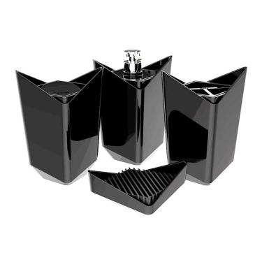 Imagem de Kit Banheiro 4 Peças Porta Escova Algodão Sabonete Líquido Barra Preto - Prisma 405042 Crippa