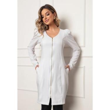 Imagem de Jaleco Feminino Decote V C/zíper Manga Longa Bufante Branco Sweet - Ga