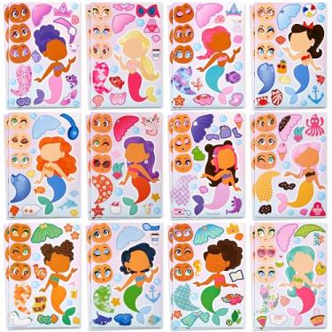 Imagem de JOYIN 24 folhas 22,88 cm x 15,24 cm Faça um rosto adesivos para crianças, faça seus próprios adesivos de sereia, lembrancinhas de festa, artesanato infantil, sacolas de brindes, atividades de sala de
