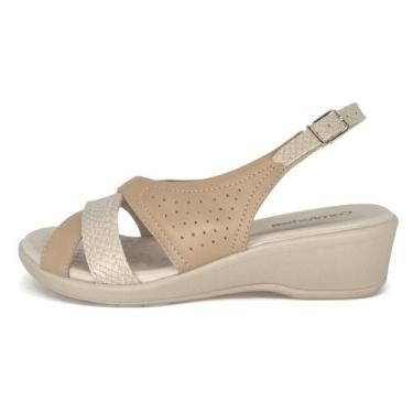 Imagem de Sandalia Comfortflex Anabela Recortes Vazados Com Fivela, 36, Caqui