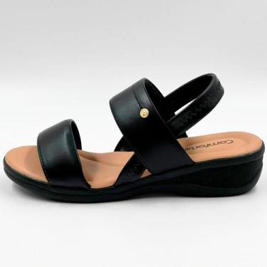 Imagem de Sandalia Comfortflex Anabela Tira Dupla Com Elastico, 36, Preto