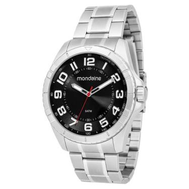 Imagem de Relógio Masculino Mondaine Prata Aço Mostrador Preto Original Resisten