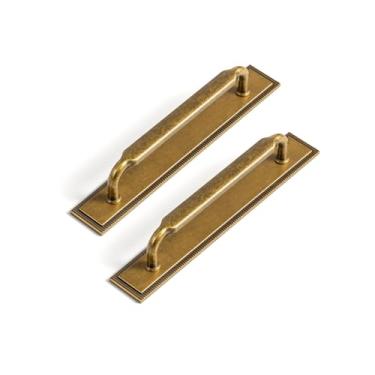 Imagem de Goo-Ki Pacote com 2 puxadores de armário com espaçador de placa traseira, ferragens de cozinha de liga de zinco de latão antigo de 12 cm para gaveta de bar, 2202-GT-128-G022