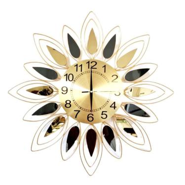 Imagem de Relógio De Parede Dourado Folhas Espelhadas Metal 60X60