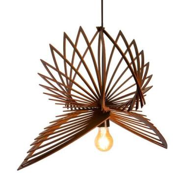 Imagem de Luminária Lustre Pendente Vazado Aletado MDF Madeira Rústico - Madeins