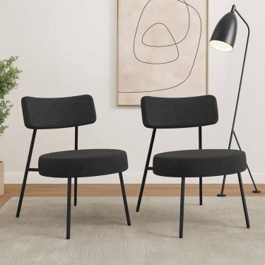 Imagem de Kit 02 Poltronas Decorativas Sala de Estar Kobe Estofada com Encosto Linho Grafite - Abmaza