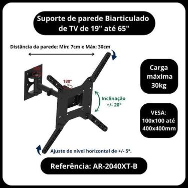 Imagem de Suporte tv articulado com inclinação de 19 a 65 polegada de aço carbon