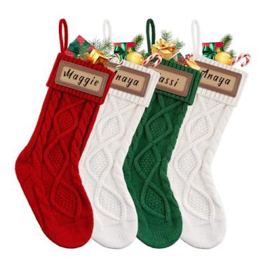 Imagem de Meia de Natal personalizada com remendos de couro Meias de Natal para a família, meias grandes de Natal de 45,7 cm para crianças, decoração de festas de fim de ano e lareira (vermelho + verde + branco