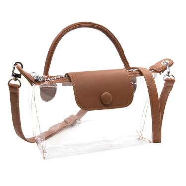 Imagem de Long Keeper Bolsa transparente para estádio aprovada pequena bolsa tiracolo bolsas de ombro transparentes para mulheres, bolsa de mão para eventos de concertos, Marrom