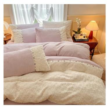 Imagem de ZDJZMGZ Conjunto de edredom Queen outono inverno engrossado conjunto de cama de veludo leite suave para a pele, bordado macio completo (roxo, king)