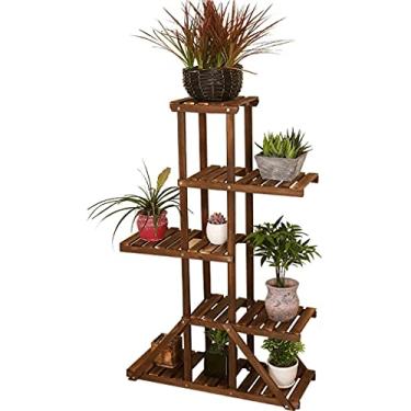 Imagem de Prateleiras de plantas, prateleiras de jardim, prateleiras de flores multicamadas, prateleira de flores de madeira maciça anticorrosão, com 5 camadas, multicamadas, prateleira de exibição de jardim