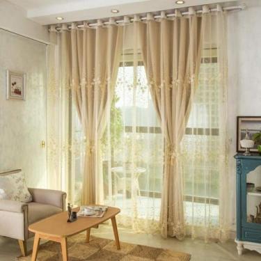 Imagem de Cortina blackout de camada dupla para sala de estar, painel decorativo de voile blecaute de deck duplo, para quarto/varanda, 1 peça, bege L 150 x A 180 cm
