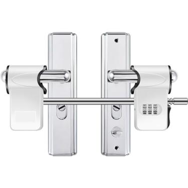 Imagem de Fechadura de combinação de porta dupla de metal com código de segurança de 3 dígitos maçaneta dupla sem chave fechadura com senha fechadura de segurança para porta de pátio portas duplas francesas