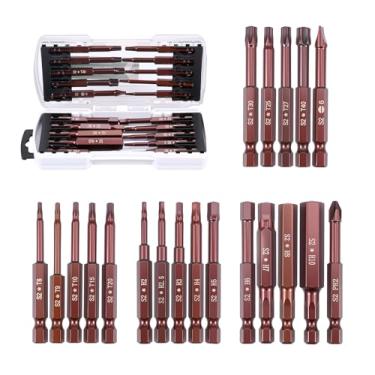 Imagem de Conjunto de 20 peças de chaves de fenda de impacto de liga de aço S2 65 mm de comprimento para disjuntores, interruptor de ar com caixa de armazenamento (1 conjunto, vermelho-marrom)