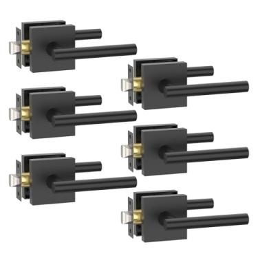 Imagem de Amerdeco Pacote com 6 maçanetas de porta de passagem em preto fosco, maçanetas resistentes sem travamento para hall, armário, área de escritório, shopping centers AM0031