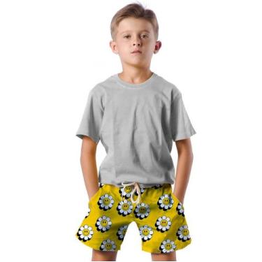 Imagem de Shorts Infantil Bermuda Calção Praia Verão Flores Emoji Happy Cartoon 