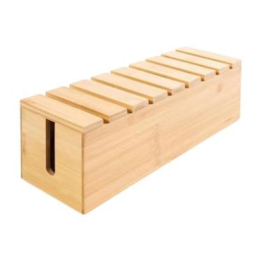 Imagem de MotiveTech Caixa organizadora de cabos de madeira, organizadora de cabos, compacta, moderna, para escritório, para armazenamento de fios, à prova de poeira, para