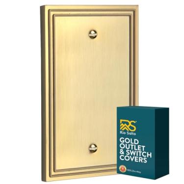 Imagem de Rio Salto Capa decorativa para interruptor de luz moderna com borda dupla (latão escovado, ouro, 1 peça em branco)
