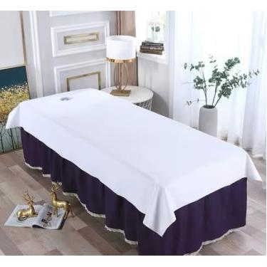 Imagem de Lençol de cama impermeável e à prova de óleo para salão de beleza, massagem SPA, protetor de mesa de cama filmado e amigo da pele para salão de barbearia (bRANCO, 190X118 COM FURO)