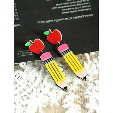 Imagem de Brinco de lápis de madeira, leve, de maçã, brincos de cor engraçada, acessórios modernos, presente criativo
